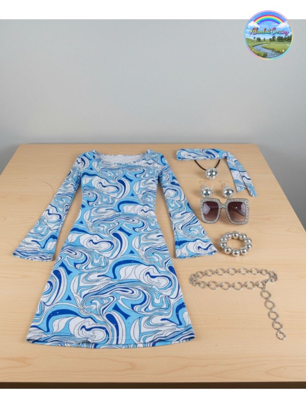 Hippie Costume Set 60s 70s Disco Dress Peace Sign Accessories